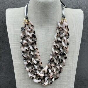 J.Crew Statement Chain Link Necklace Womens Ribbon Tie Tortoise Acetate Resin